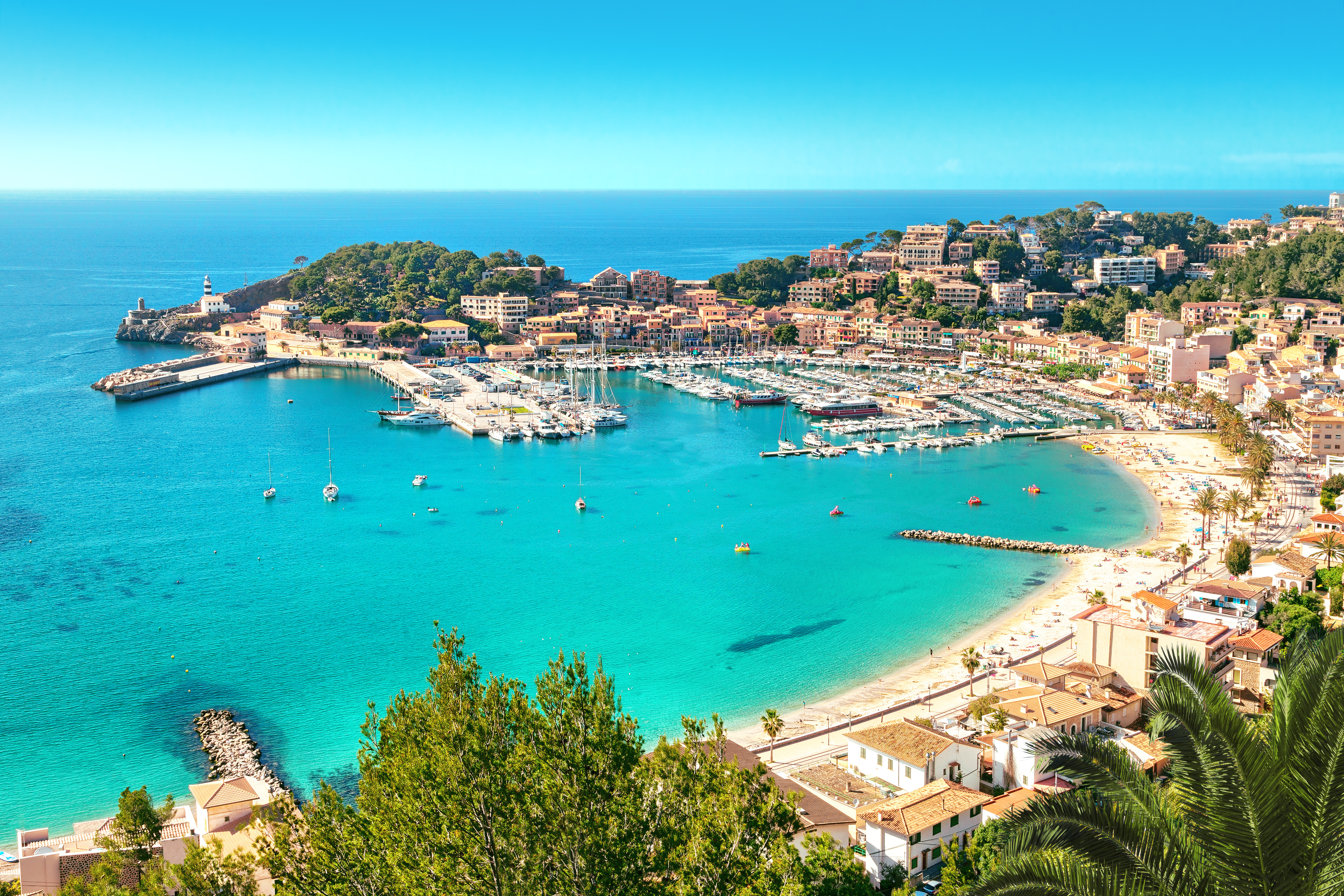 Mallorca, harbor with many boats in fantastic weather