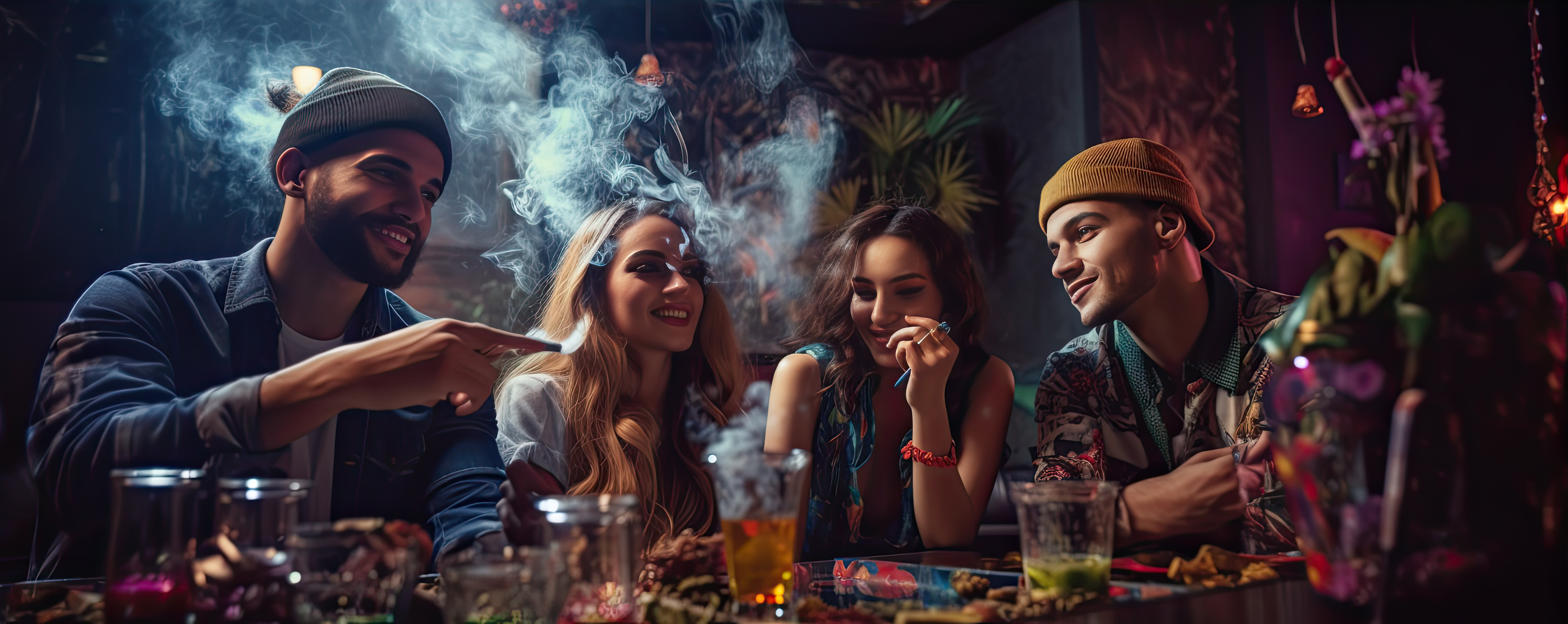 Group of young people consuming cannabis in a social club in Mallorca