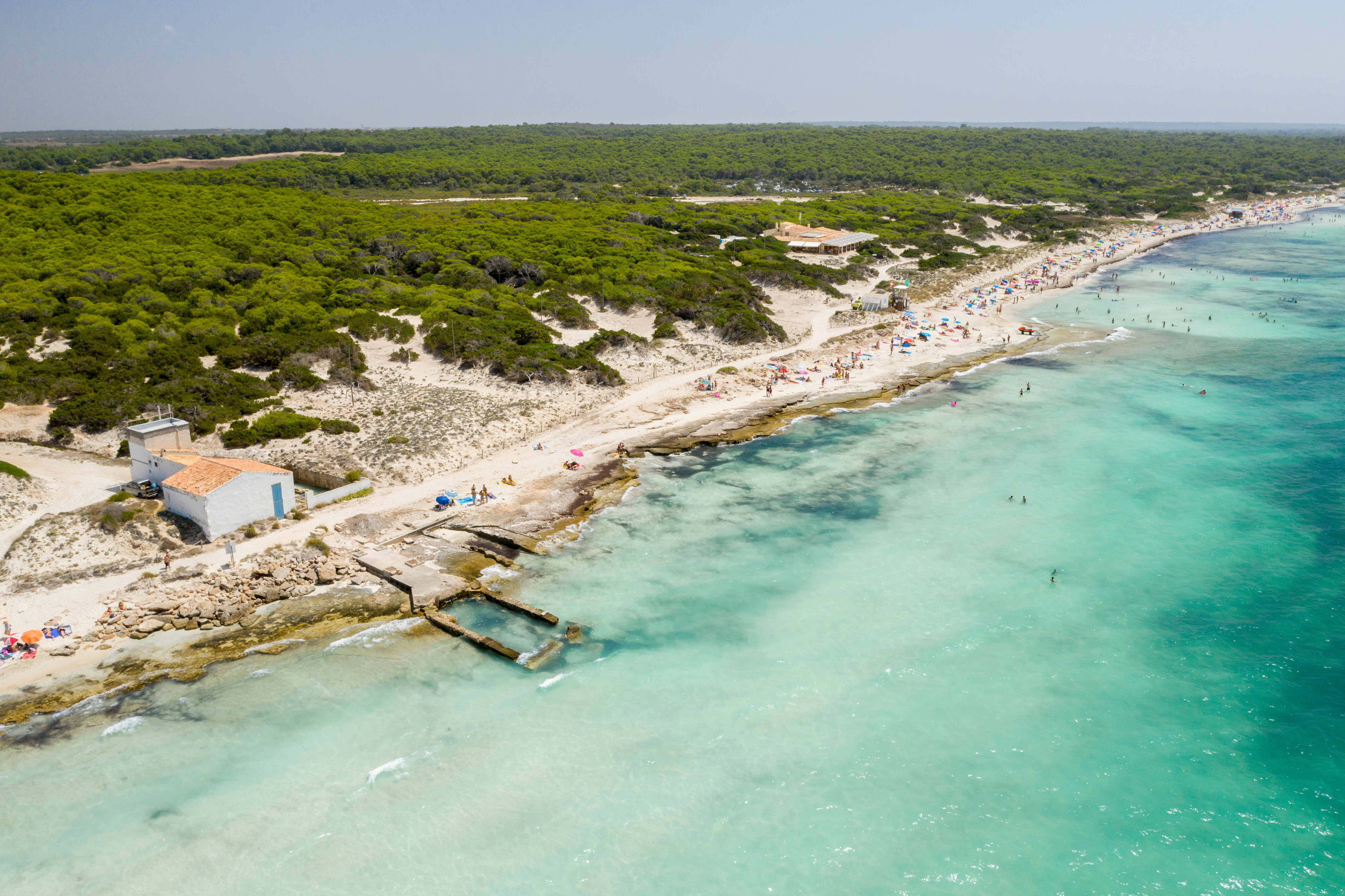 De beroemde "Es Trenc" bij Sa Rapita, vanuit de lucht gezien