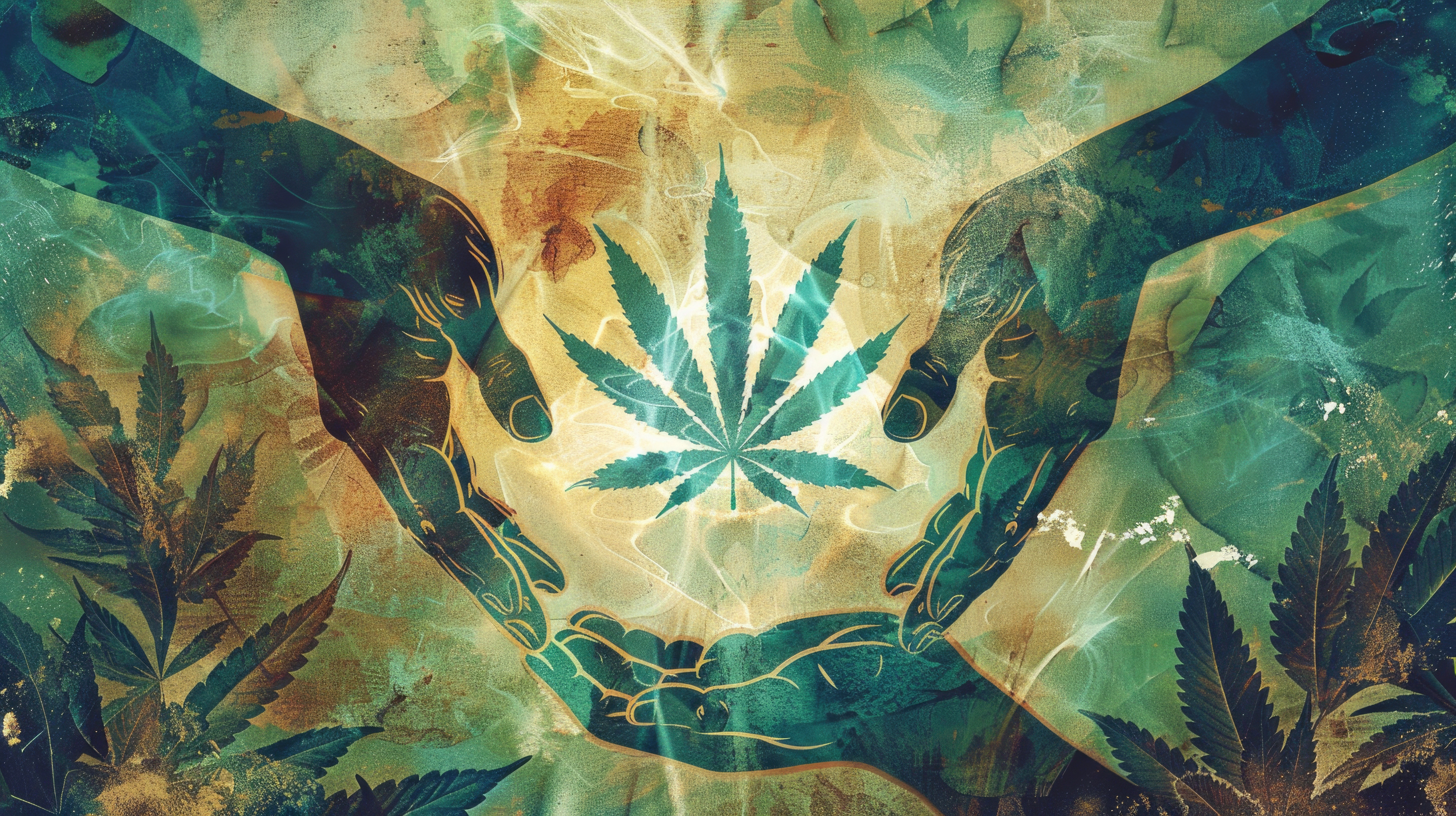 Three United Hands Around a Cannabis Leaf Symbolize Growing Acceptance in Society