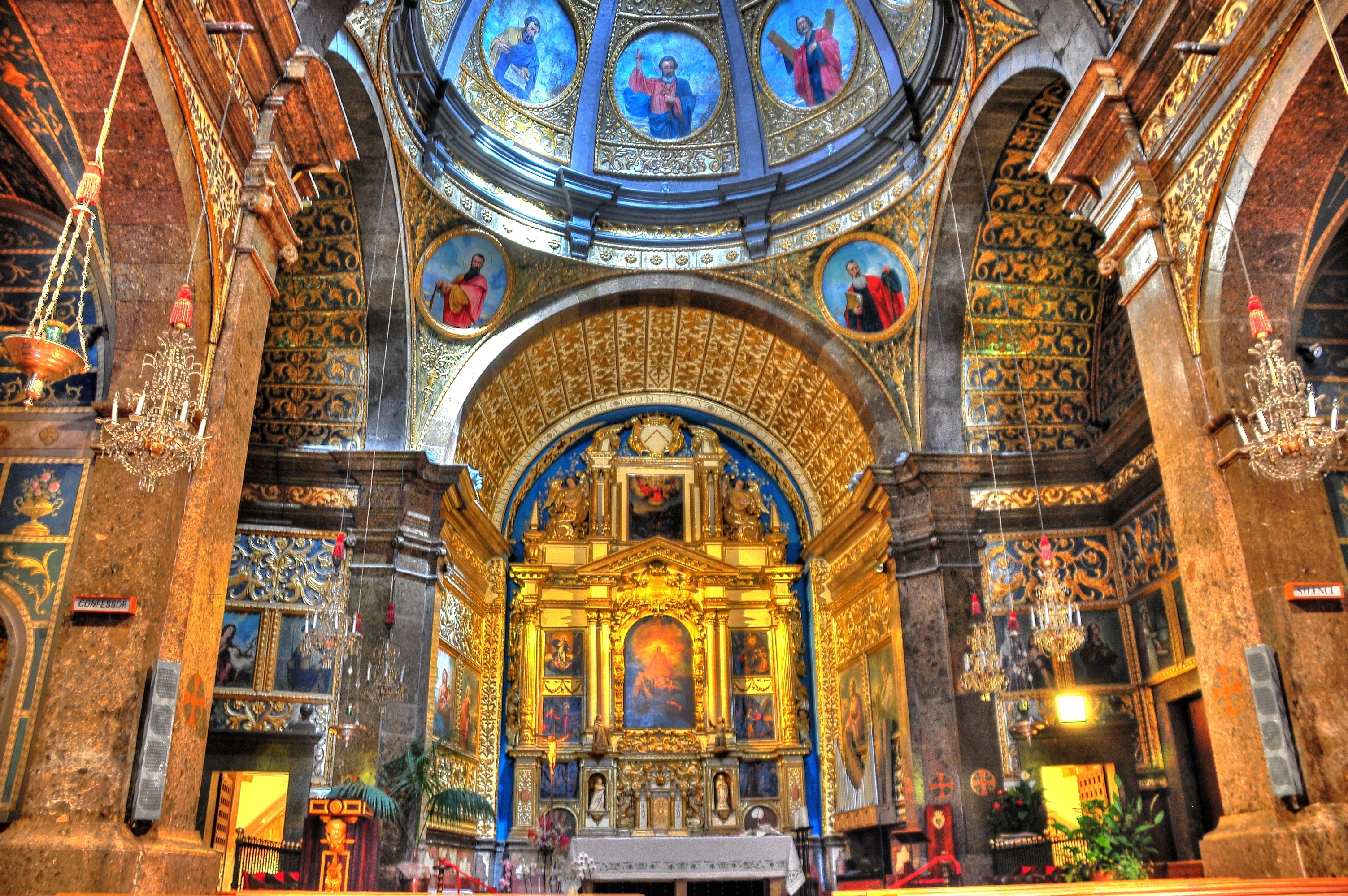 Colorful Basilica of the Monastery of Lluc with the large altar