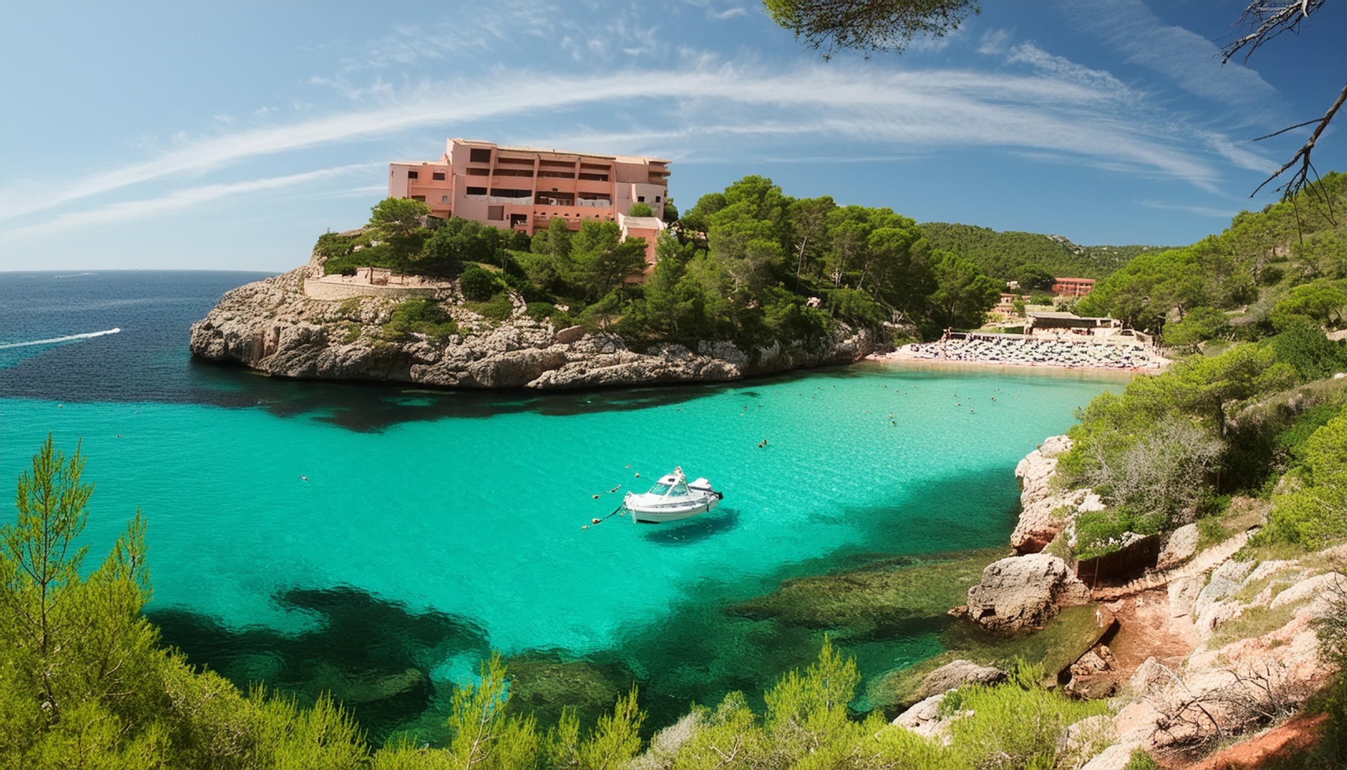 Sa Cala'daki beyaz kumlu ve turkuaz sularla çevrili muhteşem koy