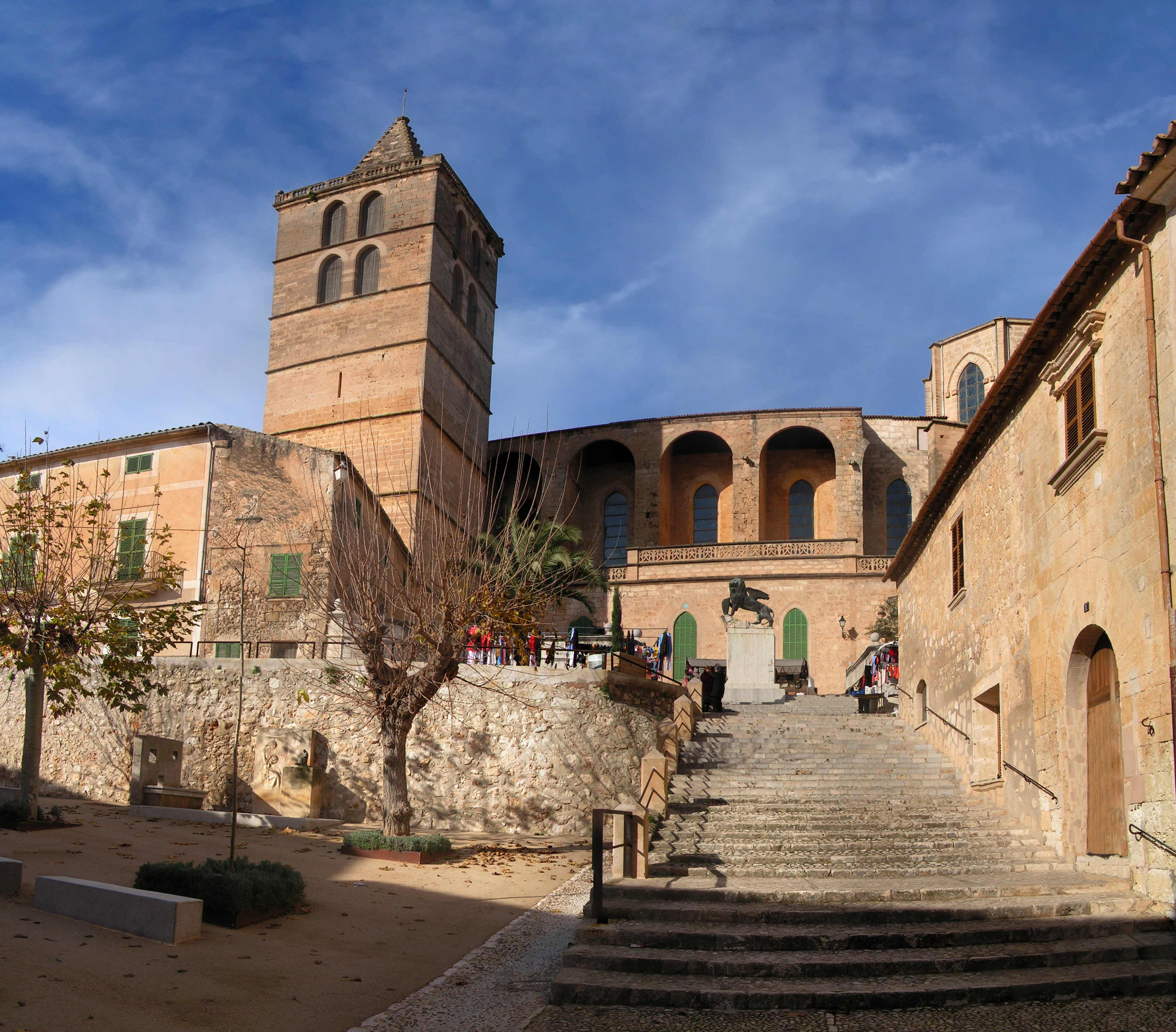 The old church of Sineu is known for its 7-tiered bell tower