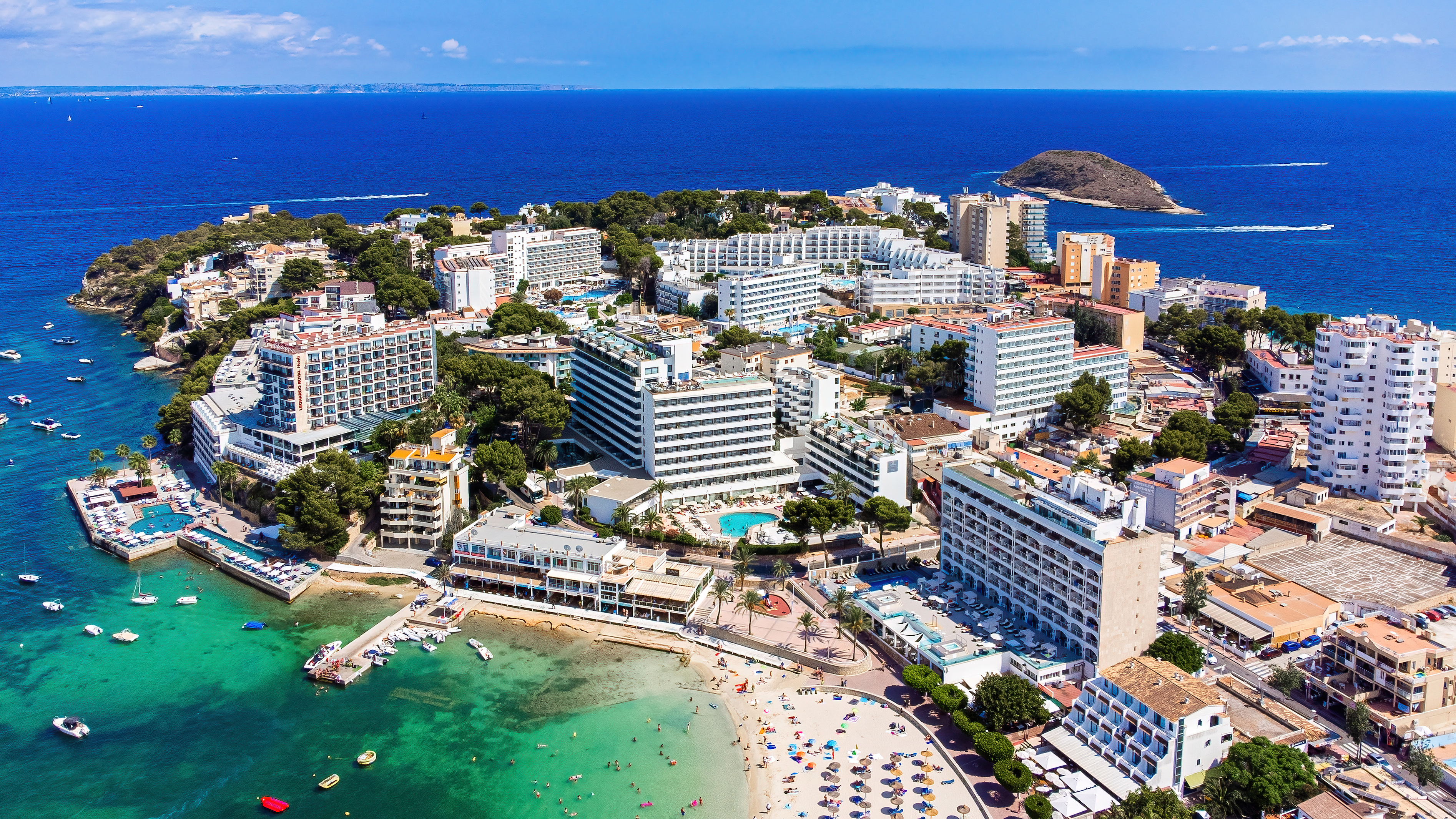 Aerial view of Torrenova with many hotels near Magaluf